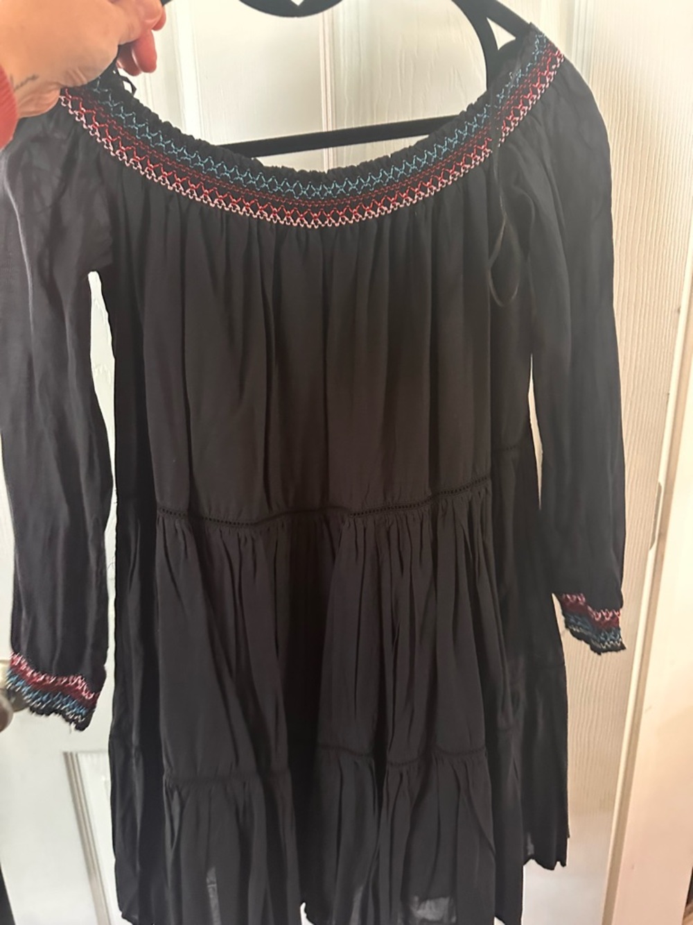 Free People Black Off-Shoulder Dress with Multicolor Floral Embroidery - Picture 8 of 8